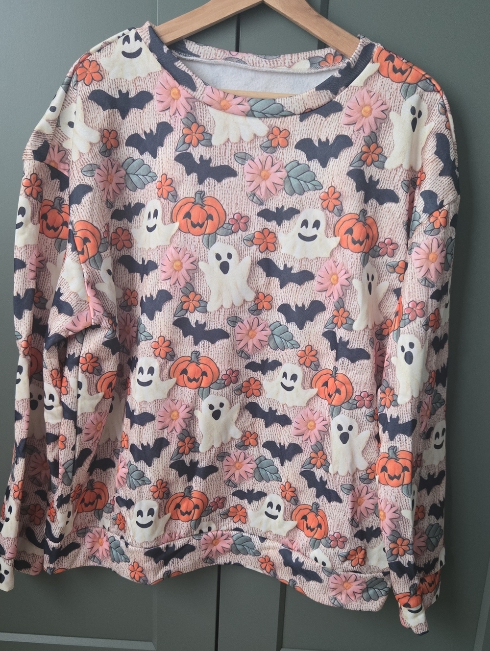 Halloween Ghost & Pumpkin Long Sleeve  Sweatshirt - Pink, Orange, Black
